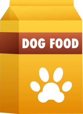 Köpek kuru yiyecek kasesi. Çanta paketi, reklamcılık. resimleme