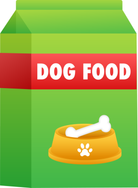 Köpek kuru yiyecek kasesi. Çanta paketi, reklamcılık. resimleme