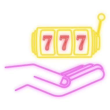 Şanslı yedili büyük ikramiye neon ikonlu el ve kumar makinesi. hisse illüstrasyonu