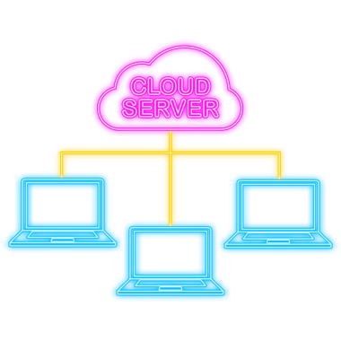 Bulut sunucusu neon simgesi. Bulut ağ sunucu illüstrasyon kavramı