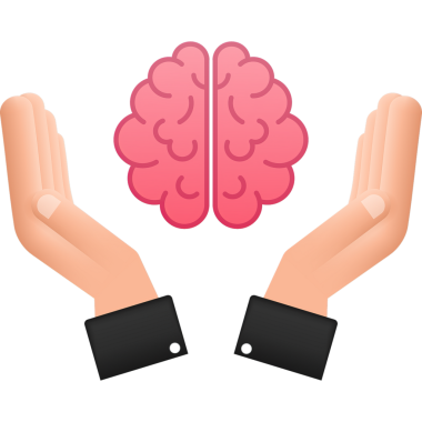 Psikoloji, duygu ve psikoterapi kavramı. İnsan eli insan beyni tutar. hisse illüstrasyonu