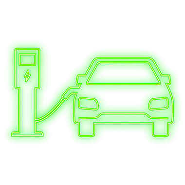 Elektrikli araç ikonu şarj ediyor. Ev ücreti. Elektrikli araba. Neon simgesi. resimleme.