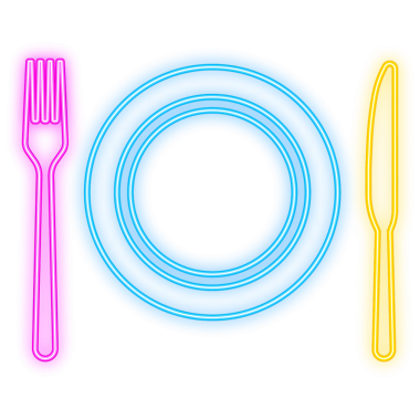 Çatal bıçak ikonu, restoran sembolü. Neon simgesi. resimleme.