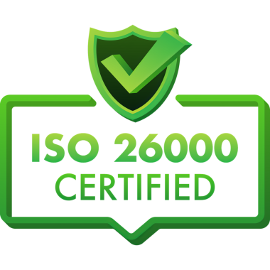 ISO 26000 sertifikalı rozet, ikon. Sertifika damgası. Düz tasarım çizimi