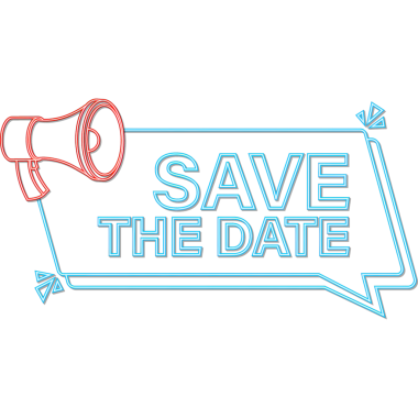 Tarihi kaydet. Rozet, megafonda işaret var. Neon simgesi. Koyu arkaplanda düz hisse çizimleri