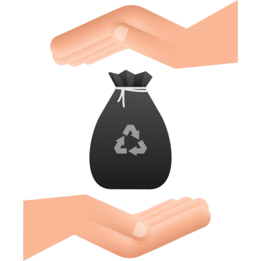 Çöp torbası el simgesinde. Çöp torbası. hisse illüstrasyonu