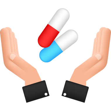 Kapsül hapları ellerinde. Beyaz arka planda kapsülleri olan gerçekçi haplar. resimleme