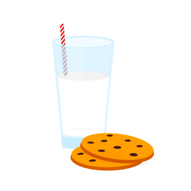 Bir bardak süt ve çikolatalı kurabiye. resimleme