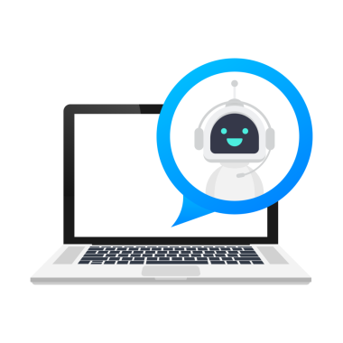 Sohbet Robotu Laptop Bilgisayar, Robot Sanal Web Sitesi ya da Mobil Uygulamalar Kullanımı. Ses destek robotu. Çevrimiçi destek robotu. hisse illüstrasyonu.