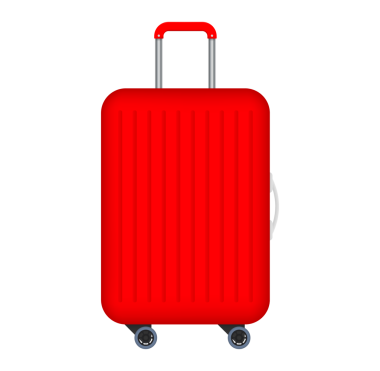 Kırmızı seyahat plastik bavul ve beyaz arka planda tekerlekler gerçekçi. hisse illüstrasyonu.