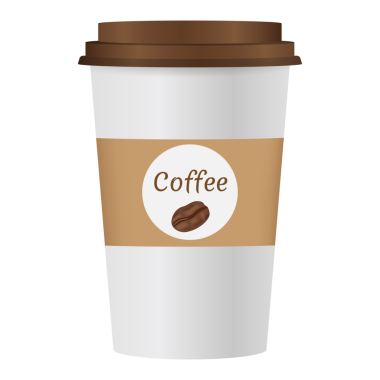 Kahverengi şapka ve bardak tutacağı olan kahve dükkanını kapatın. Beyaz arka planda izole edilmiş. Görüntü.