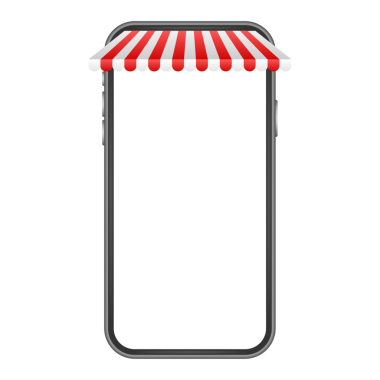 İnternet sitesinde alışveriş sitesi. Çevrimiçi mağaza, akıllı telefon ekranında dükkan konsepti. hisse illüstrasyonu