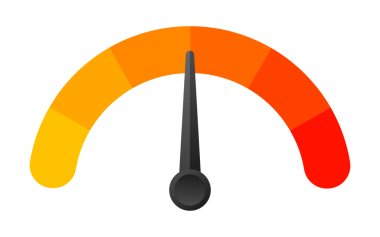 Yuvarlak sıcaklık göstergesi, beyaz arka planda izole edilmiş. Renkli ölçüm yarı daire ölçeği düz stilde. hisse illüstrasyonu