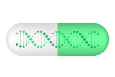 Beyaz zemin üzerinde DNA molekülü yapısı olan yeşil kapsül hapını kapat. hisse illüstrasyonu