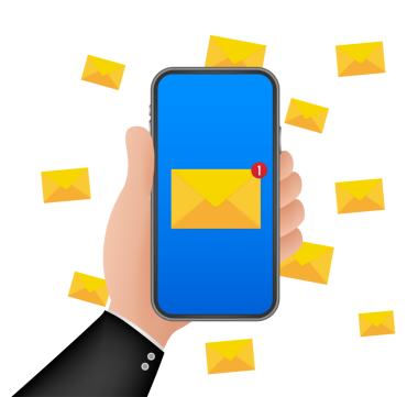 E- posta bildirim konsepti. Akıllı telefon ekranında yeni bir e- posta var. hisse illüstrasyonu