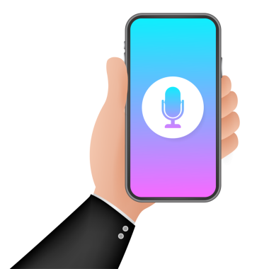 Soundwave akıllı teknolojilerinin kişisel asistanı ve ses tanıma konsepti gradyanı. hisse illüstrasyonu