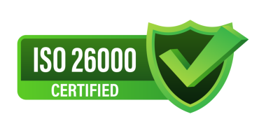 ISO 26000 sertifikalı rozet, ikon. Sertifika damgası. Düz tasarım