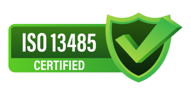 ISO 13485 sertifikalı rozet, ikon. Sertifika damgası. Düz tasarım