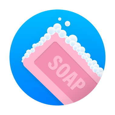 Renkli arka planda pembe sabun. Resim objesi. Üst Manzara. Köpük suyu. Düz sabun. Kaka, baloncuk. hisse illüstrasyonu