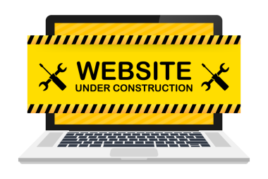 Dizüstü bilgisayarında inşaat tabelası olan bir site. Web sitesi illüstrasyon