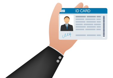 Beyaz arka planda kimlik kartı. Düz tasarım tarzı. resimleme