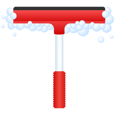 Modern tarzda pencere temizliği. Cam kazıyıcı camın üzerinde kayıyor. Temizlik ve bakım. hisse illüstrasyonu