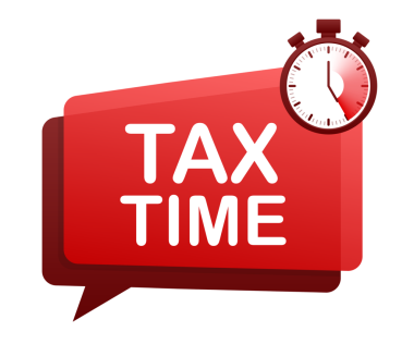 Beyaz arkaplanda vergi zamanı kırmızı etiketi. hisse illüstrasyonu.