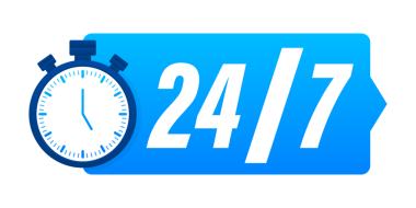 7 / 24 hizmet kavramı. 7 / 24 açık. Servis simgesini destekle. hisse illüstrasyonu