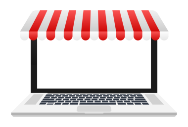 İnternet sitesinde alışveriş sitesi. Çevrimiçi mağaza, laptop ekranında alışveriş konsepti. resimleme