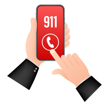911 akıllı telefonu düz stil. Simgeyi ara. El ele tutuşan akıllı telefon. İlk yardım. Parmak dokunuşu ekranı. hisse illüstrasyonu.