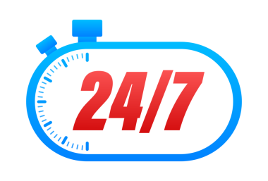 7 / 24 hizmet kavramı. 7 / 24 açık. Servis simgesini destekle. hisse illüstrasyonu