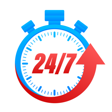 7 / 24 hizmet kavramı. 7 / 24 açık. Servis simgesini destekle. hisse illüstrasyonu