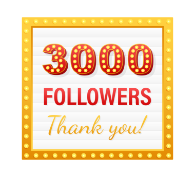 3000 takipçi, teşekkürler, sosyal siteler paylaşımı. Takipçiler tebrik kartı için teşekkürler. hisse illüstrasyonu.