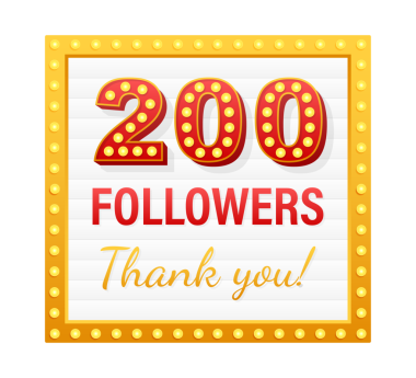 200 takipçi, teşekkürler, sosyal siteler paylaşımı. Takipçiler tebrik kartı için teşekkürler. hisse illüstrasyonu.