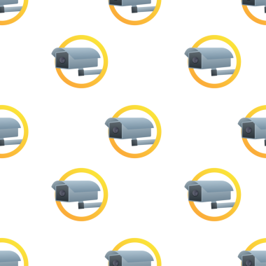 Beyaz arkaplanda kapalı devre televizyon desenli bir simge. Siluet sembolü. Kamera simgesi. Uyarı işareti çıkartması. hisse illüstrasyonu