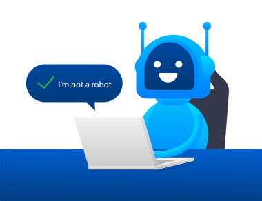 Kaptan, ben dizüstü bilgisayardaki bir robot değilim. Vektör stoku İllüstrasyonu.