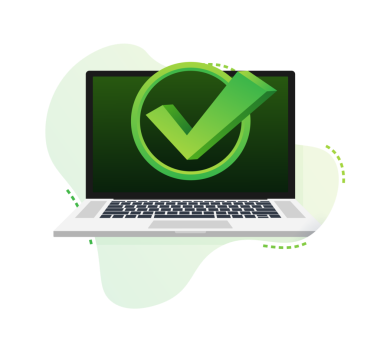 Kabarcık desenli işaretli dizüstü bilgisayar ya da tik bildirim. Onaylanmış bir seçim. Kontrol işaretini kabul et ya da onayla. Vektör illüstrasyonu