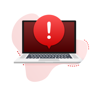 Mesaj dizüstü bilgisayarına haber verin. Tehlike hatası uyarıları, dizüstü bilgisayar virüsü sorunu veya güvensiz mesajlaşma sorunları bildirimleri. Vektör illüstrasyonu