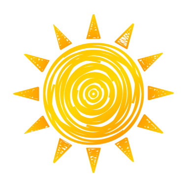 Komik vektör karalama güneşleri. El yapımı güneş. Vektör stok illüstrasyonu