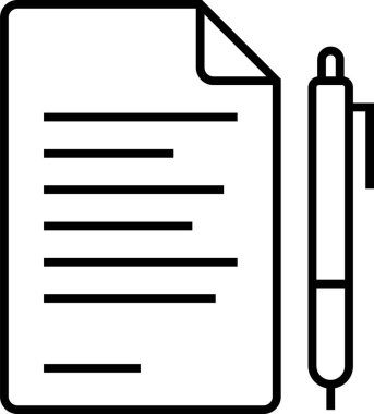 Metin ve kalem satırları, yazma, imzalama ve yasal anlaşmaları temsil eden bir belgenin simgesi