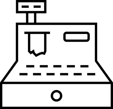 Bir yazar kasanın, satış işlemlerini ve satış noktalarını temsil eden bir makbuz basan basit siyah beyaz simgesi