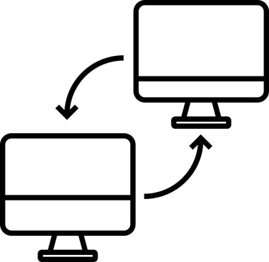 Bilgi alışverişinde bulunan ve dijital ortamda kusursuz bilgi paylaşımını ve transferini temsil eden iki bilgisayar ekranı