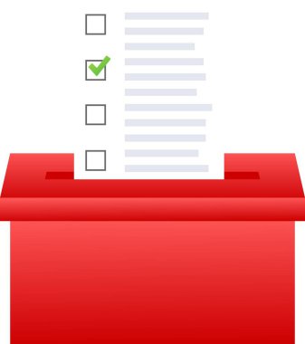 Kırmızı oy sandığı, demokratik seçimleri ve seçmen katılımını temsil eden tek seçenekle tamamlanmış oy pusulasını alıyor