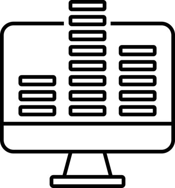 Artan bir çubuk grafiğini gösteren, büyüme ve ilerlemeyi temsil eden bir masaüstü bilgisayarının satır resim simgesi