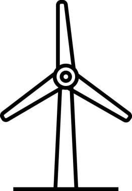Rüzgar türbininin basit bir çizgisi rüzgar enerjisini elektriğe dönüştürüyor, sürdürülebilir güç üretimini sembolize ediyor.