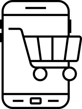 Ticareti temsil eden bir akıllı telefon ekranındaki bir alışveriş arabasının çizgi çizimi