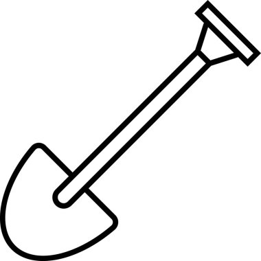 Bir küreğin minimalist çizgi sanat simgesi, bahçe, inşaat veya kazı kavramlarını temsil etmek için ideal