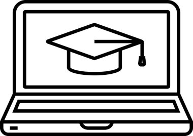 Mezuniyet başlığı, çevrimiçi eğitimi, öğrenim kurslarını ve çevrimiçi diplomayı sembolize eden bir dizüstü bilgisayar ekranında sergilendi.