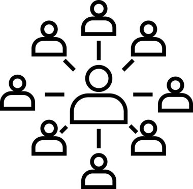 Takım çalışması, iletişim ve sosyal bağlantılar gibi kavramları temsil etmek için ideal sekiz kişiyi birbirine bağlayan bir ağın simgesi
