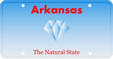 Arkansas plaka tasarımı elmas ve gradyan mavisi doğal durumu temsil ediyor.